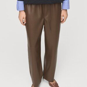 Mango Faux Leather Pants with Elastic Waist - Chocolate Brown XL